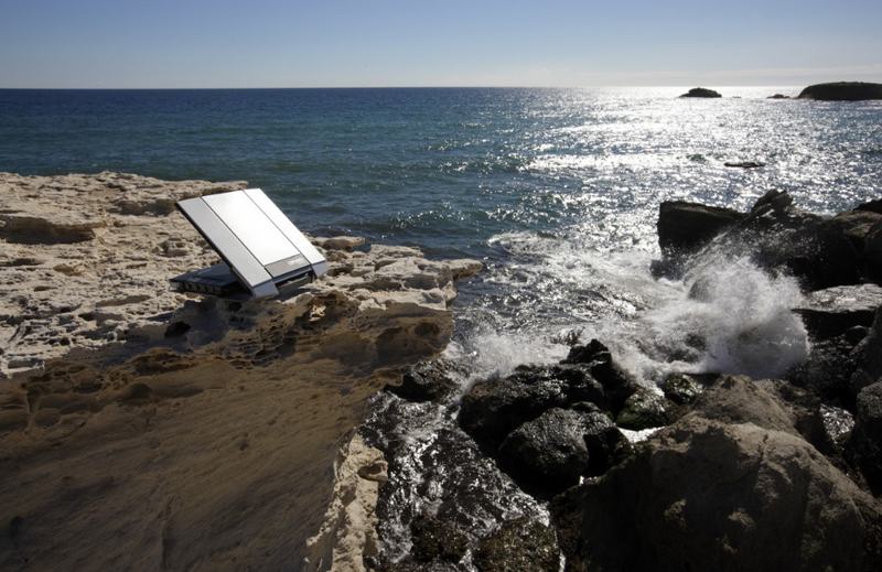 Portable satellite terminal near a shoreline