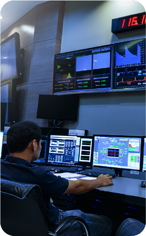 Security personnel monitoring remote assets and ensuring safety using global satellite communications